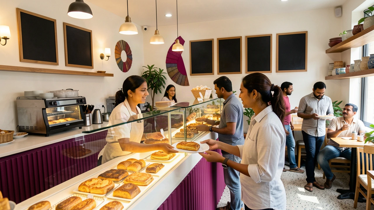 Indian customers and staff at a decorated Tarlo bakery counter concept