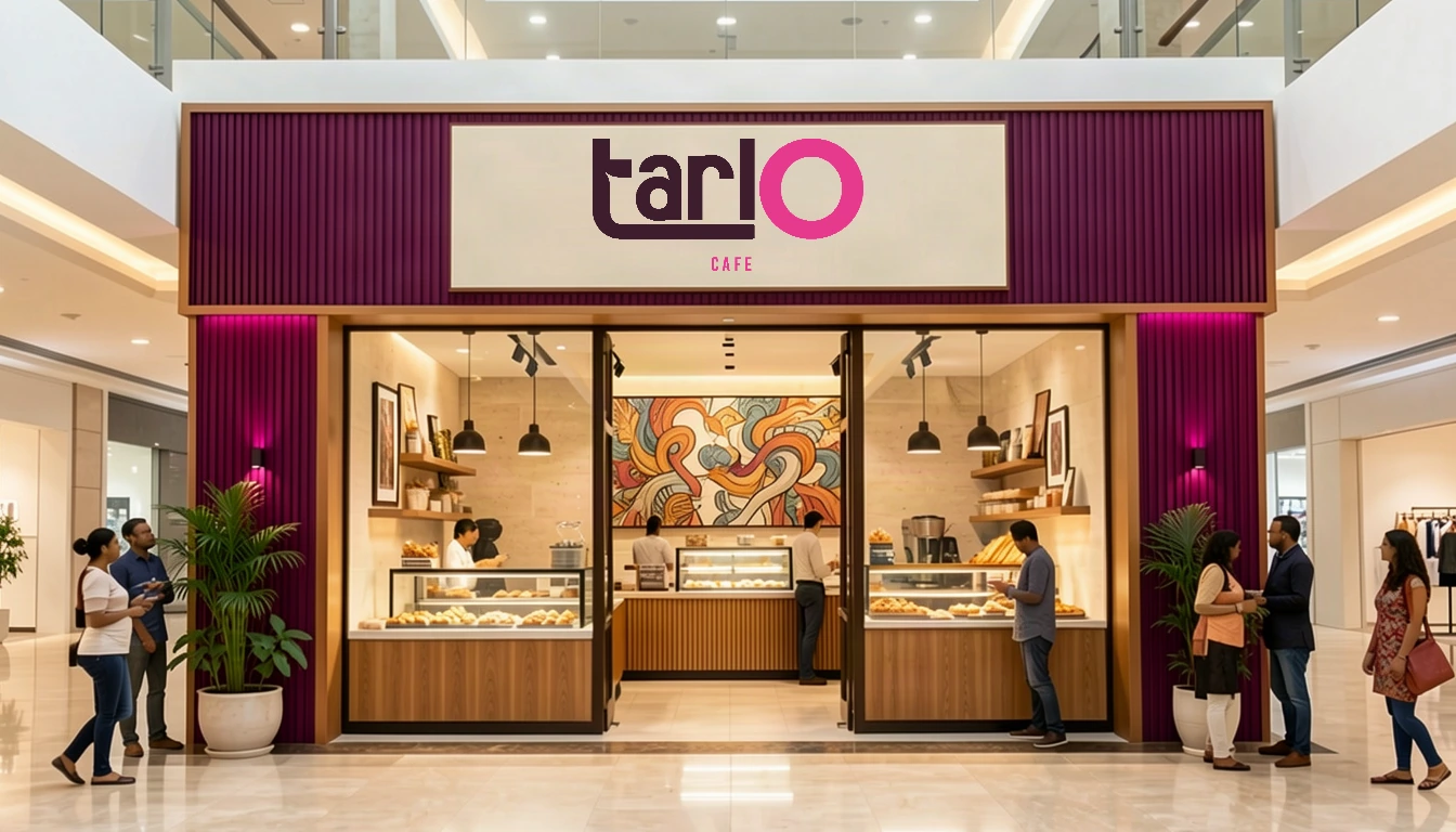 Front-facing Tarlo bakery-café concept inside a premium Indian shopping mall